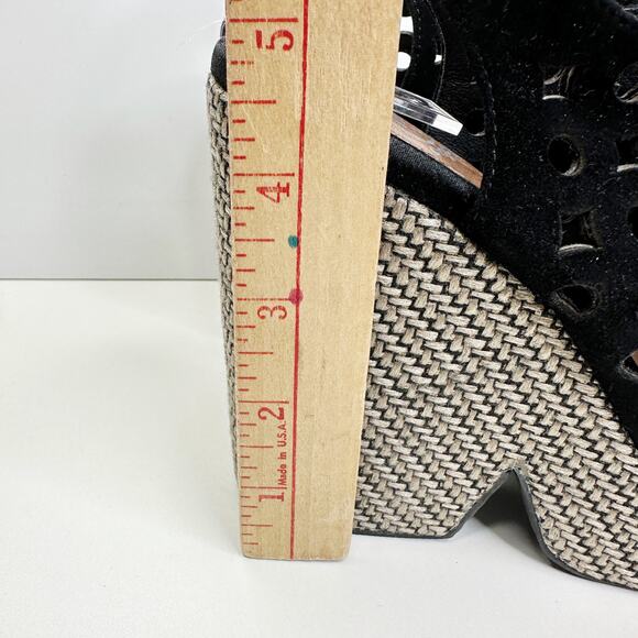 Jeffrey Campbell Suede Lace Up Platform Heel Peep Toe Sandal Black Women 8.5 - Picture 9 of 11